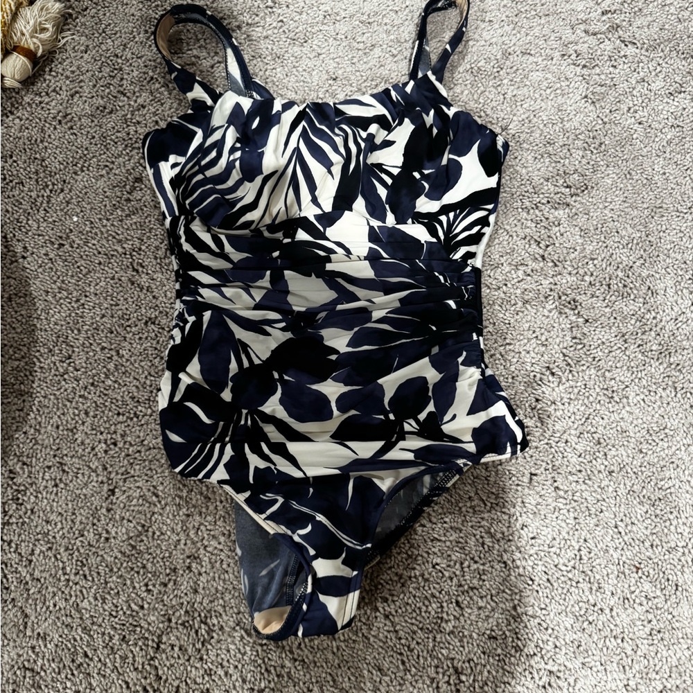 MiracleSuit Navy Leaf-Print One-Piece Swimsuit